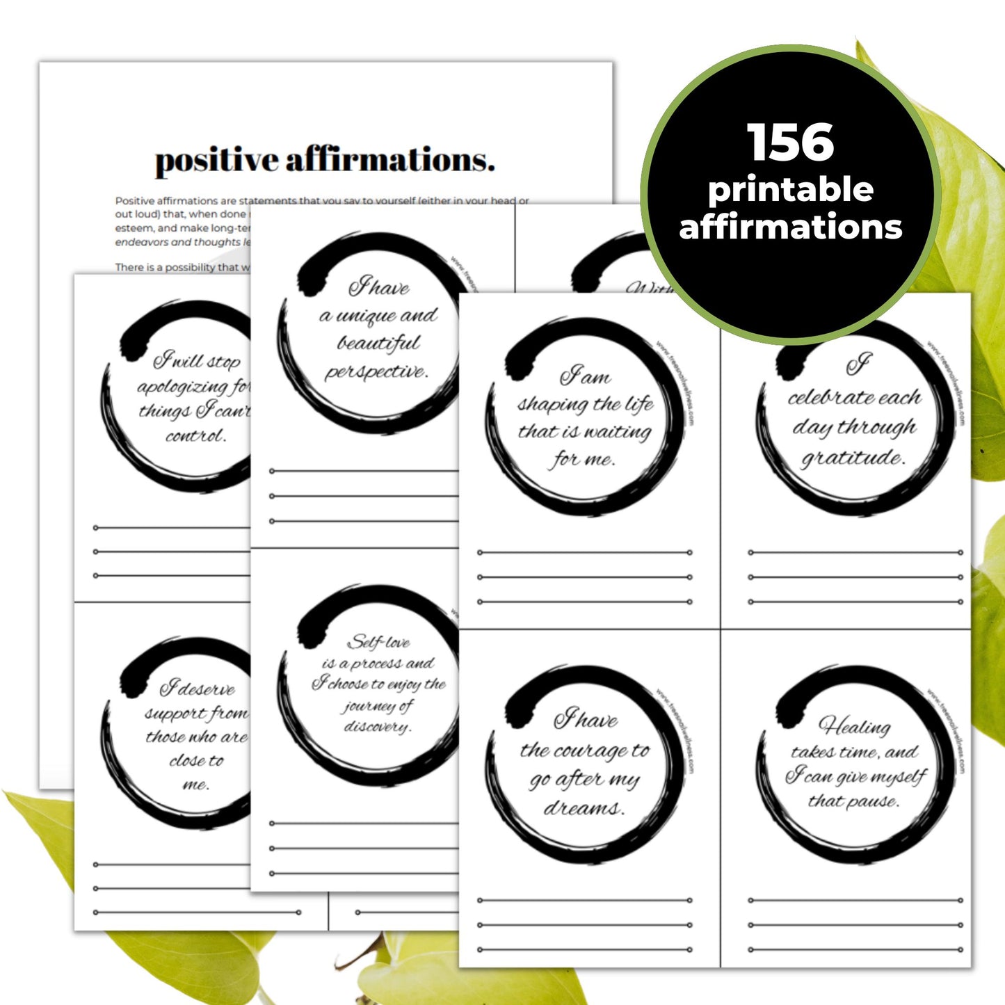The Affirmation Notes for Women pack includes 156 total printable affirmations.