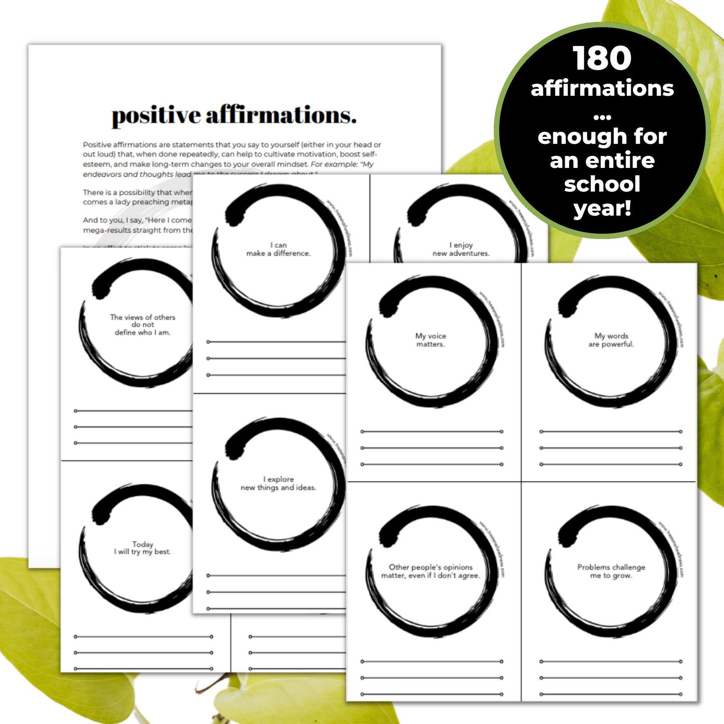 The affirmation pack for bigger kids by Treesnail Wellness comes with 180 notes, enough for an entire school year.