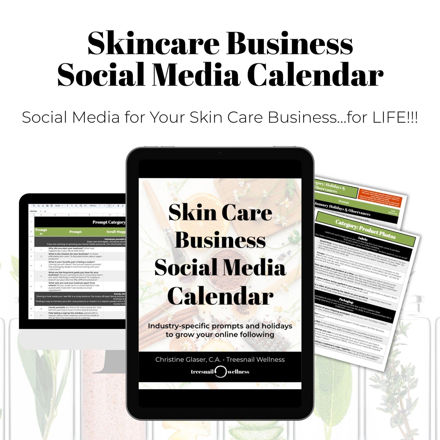Skincare Business Social Media Calendar (Google Sheets + PDF)
