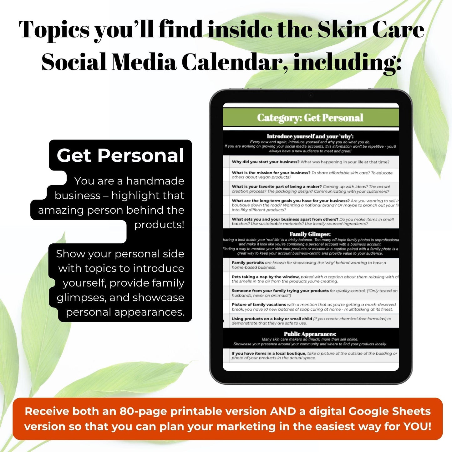 Skincare Business Social Media Calendar (Google Sheets + PDF)