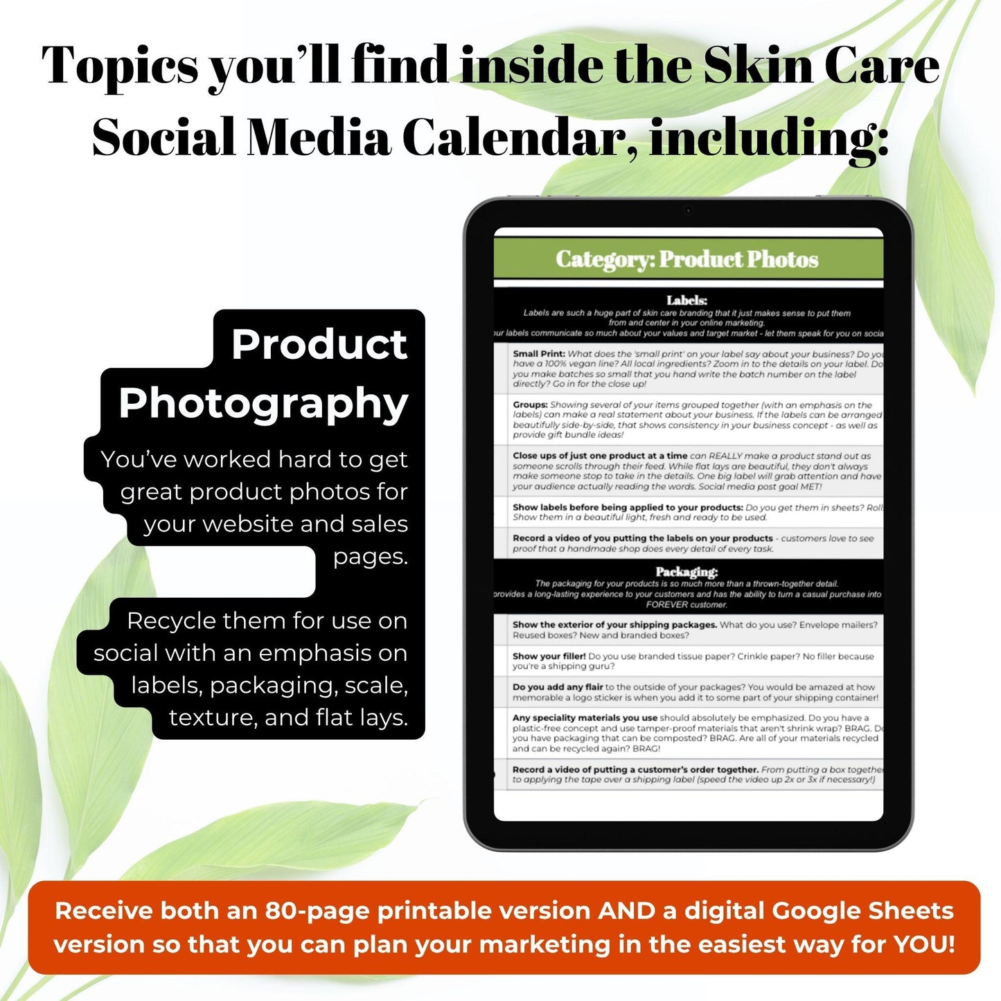 Skincare Business Social Media Calendar (Google Sheets + PDF)