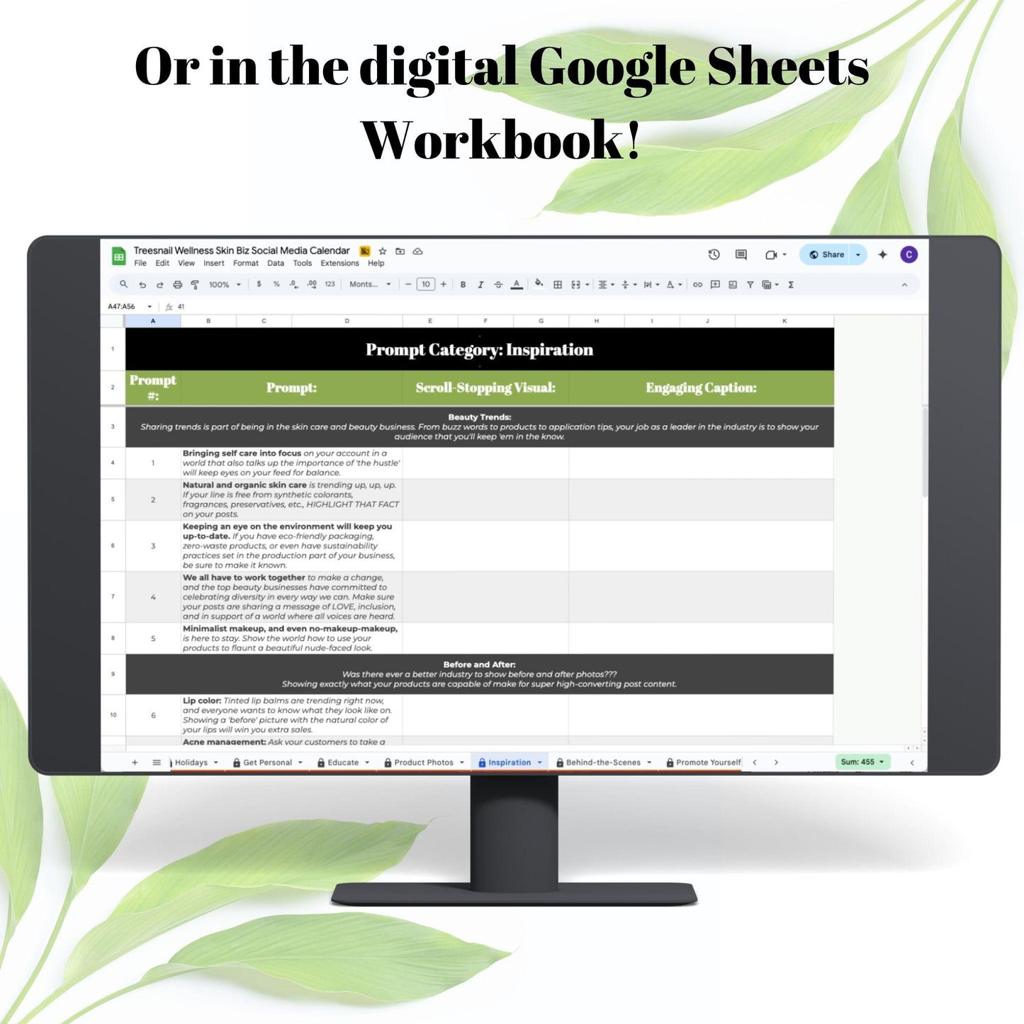 Skincare Business Social Media Calendar (Google Sheets + PDF)