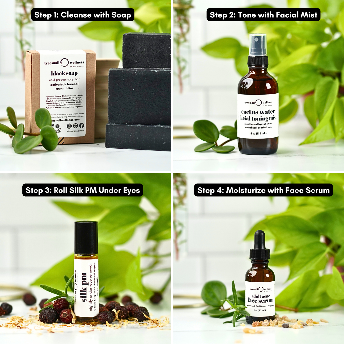 Acne-Prone Skin Natural Skincare Bundle (Soap + Toner + Eye Renewal + Serum)