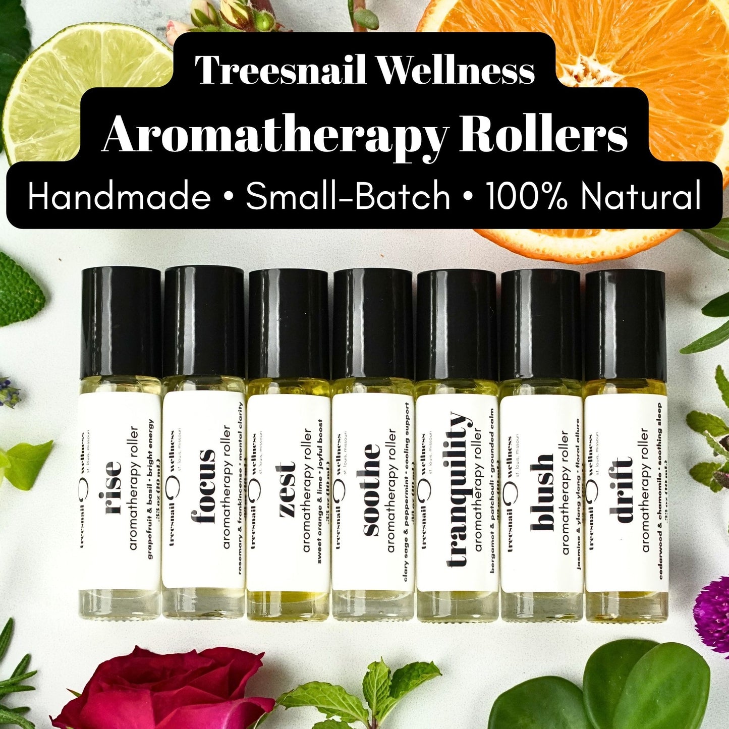 Treesnail Wellness carries a variety of natural aromatherapy rollers for plant-based support from morning to night.