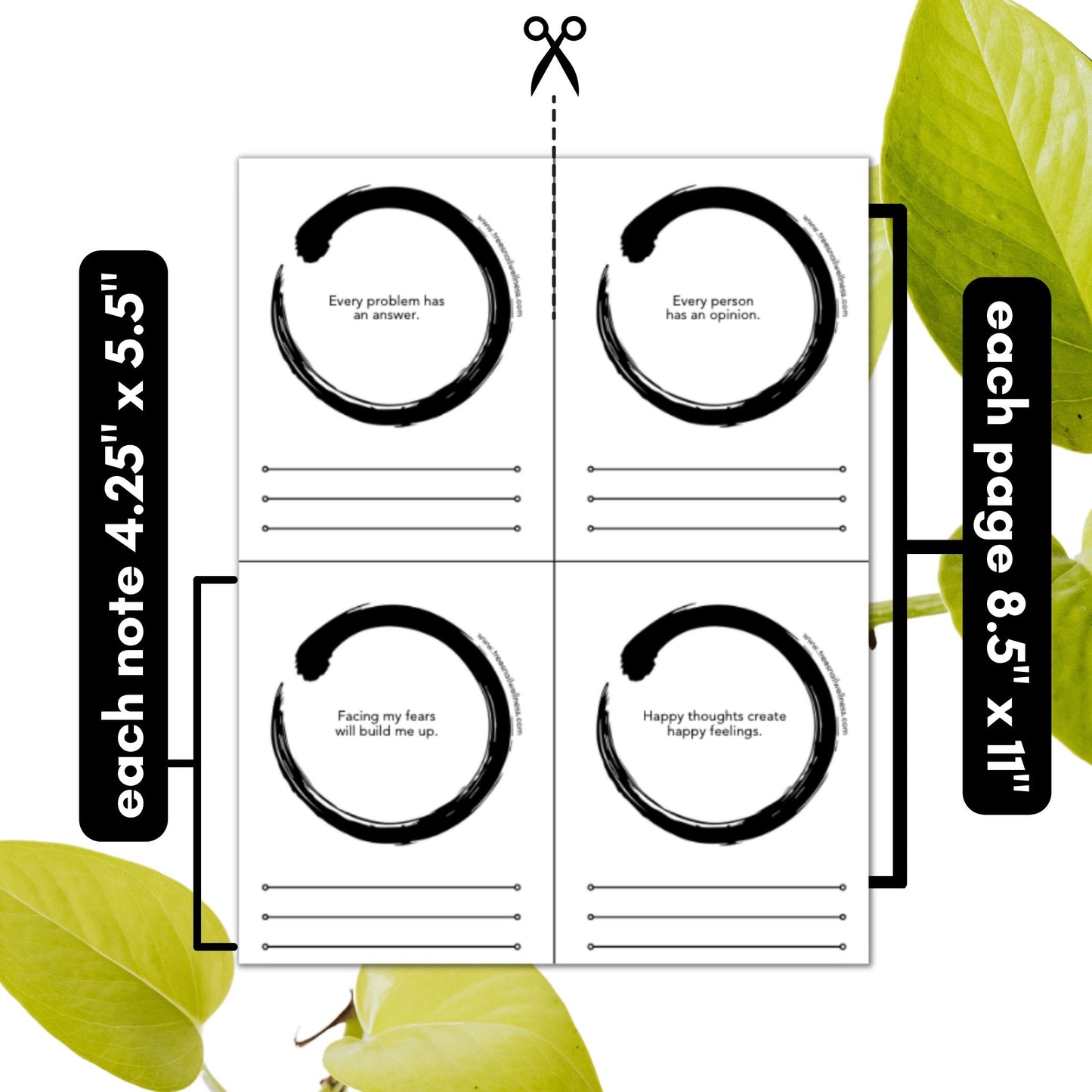 The Backpack Affirmation Notes for Pre/Teens is 8.5" x 11" and has four notes on each page.