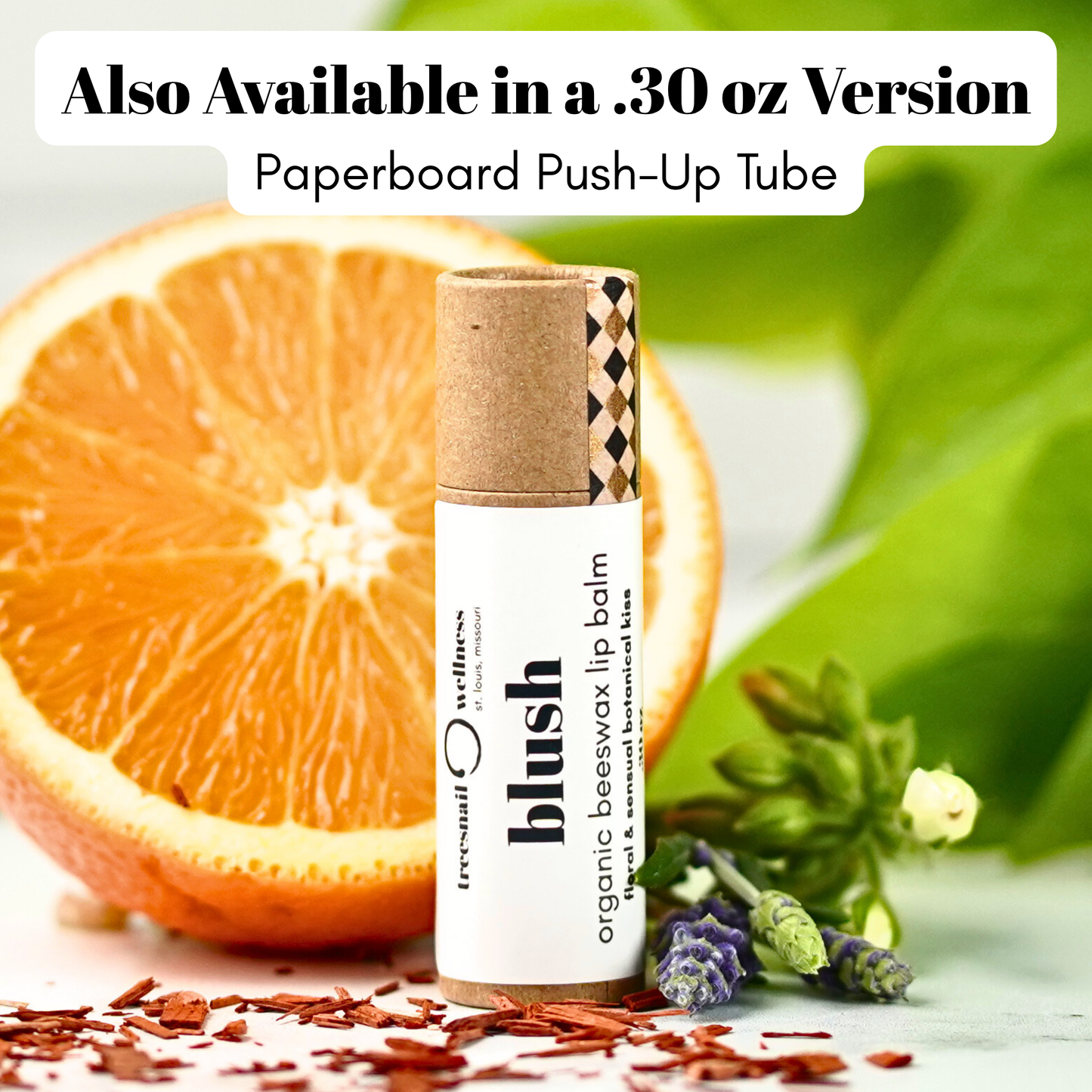 Blush eco-tube lip balm .30 oz—ylang ylang, jasmine & sandalwood, plastic-free push-up