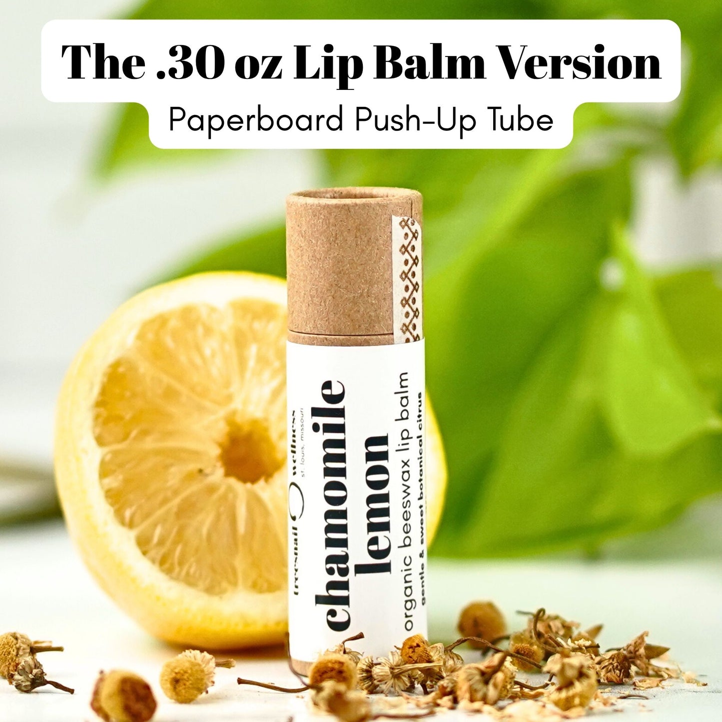 Treesnail Wellness Chamomile Lemon Organic Beeswax Lip Balm, .30 oz paperboard push-up tube version.