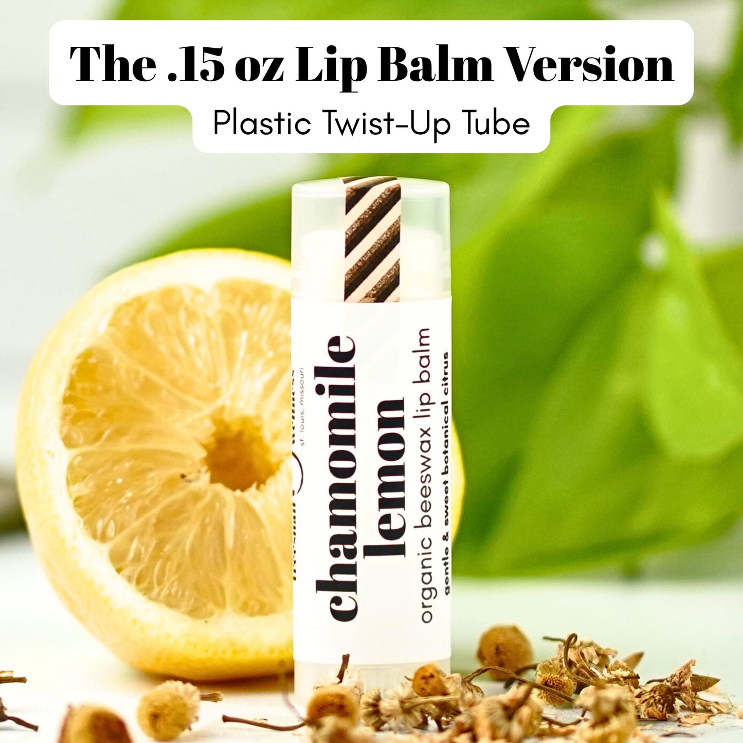 Treesnail Wellness Chamomile Lemon Organic Beeswax Lip Balm, .15 oz plastic twist-up tube version.