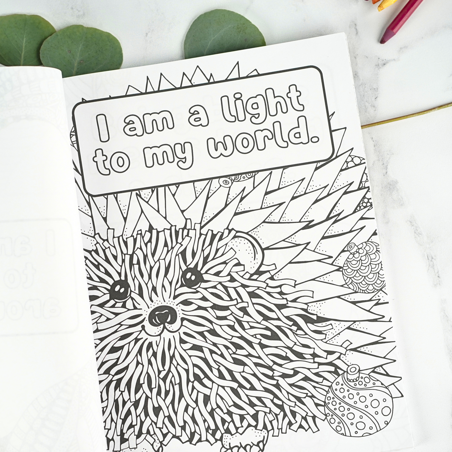 Kids Affirmation Coloring Book Example, "I am a light to my world."