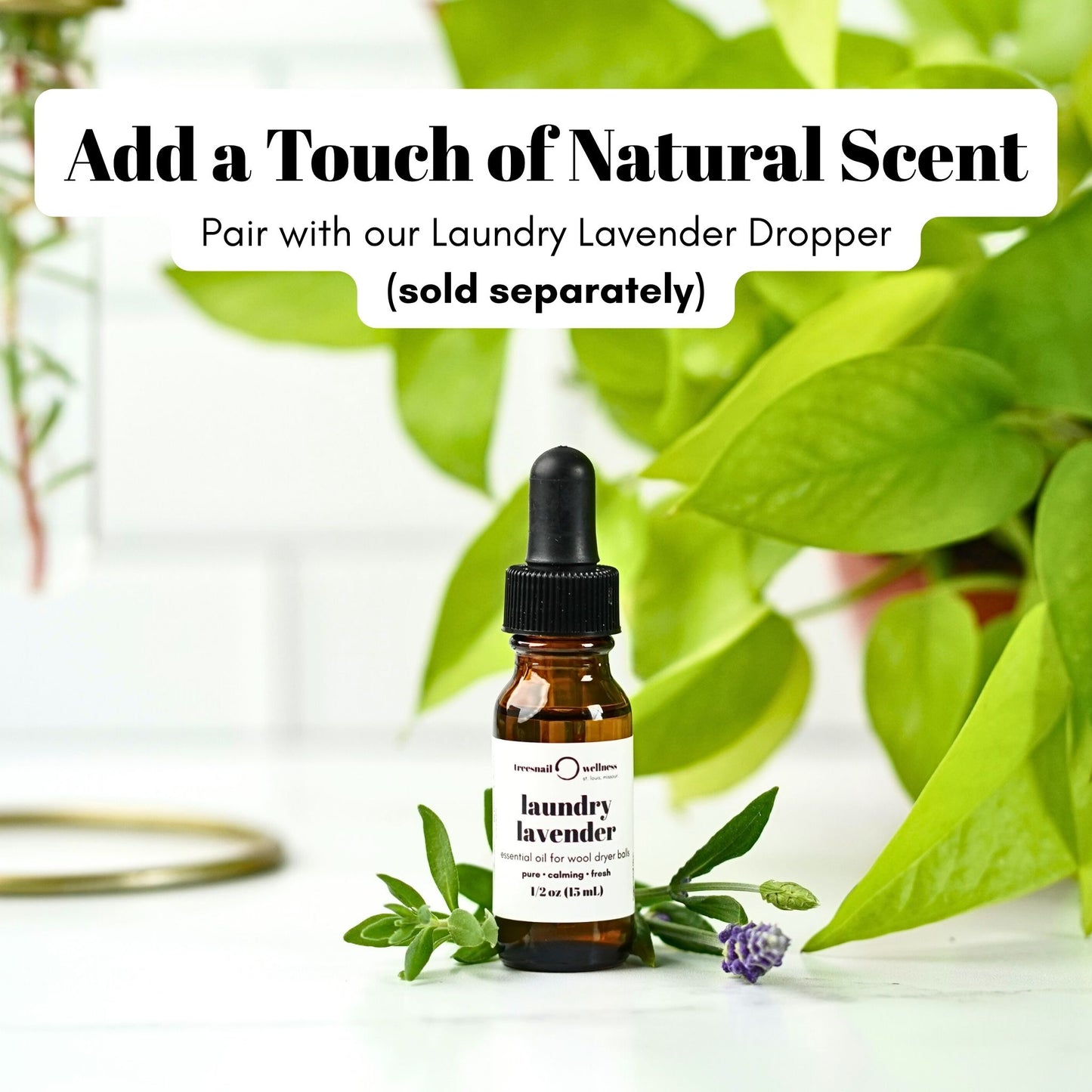 Add a touch of natural scent to wool laundry dryer balls with our laundry lavender essential oil with a convenient dropper top by Treesnail Wellness.