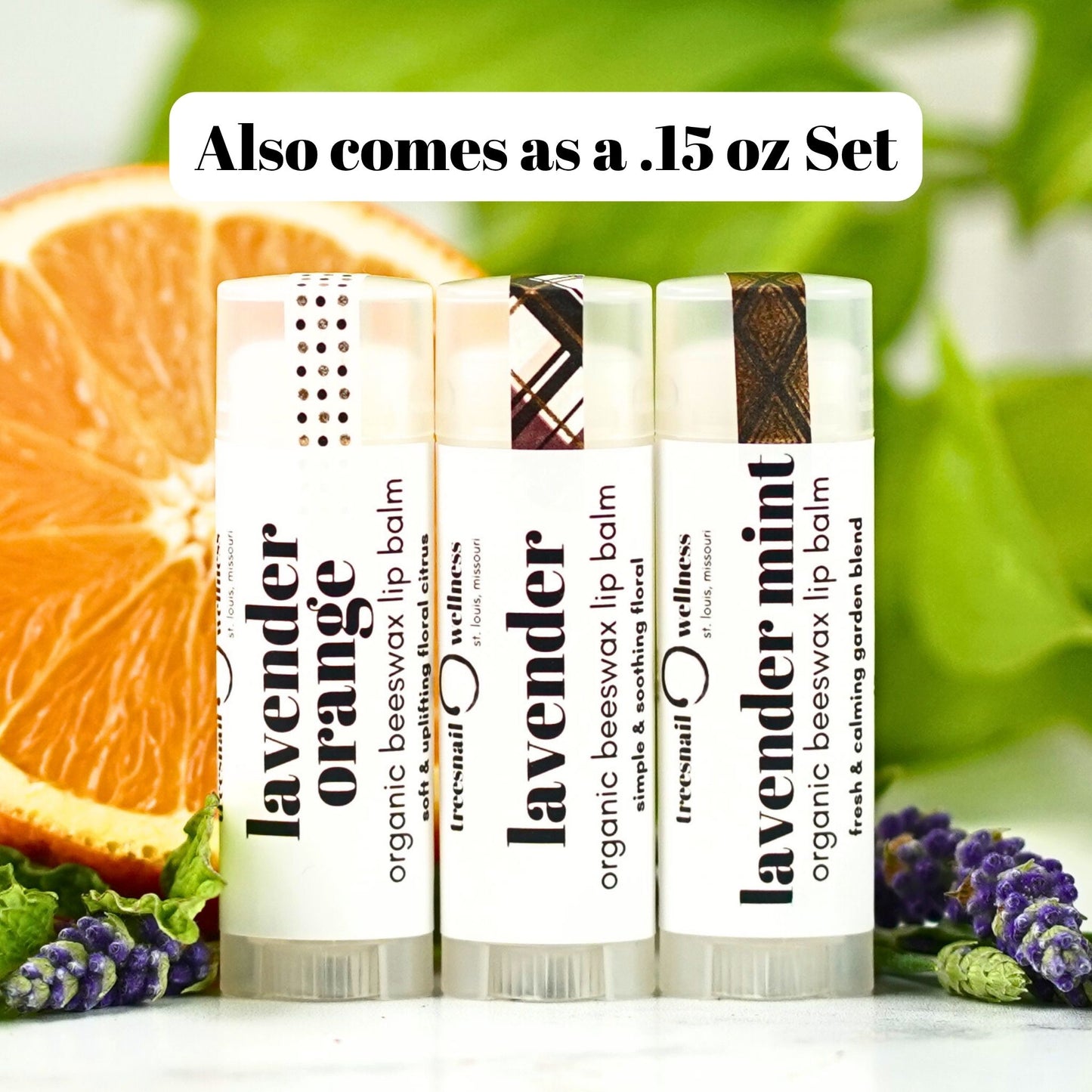 This gift set is also available in a smaller .15 oz plastic lip balm tube version.