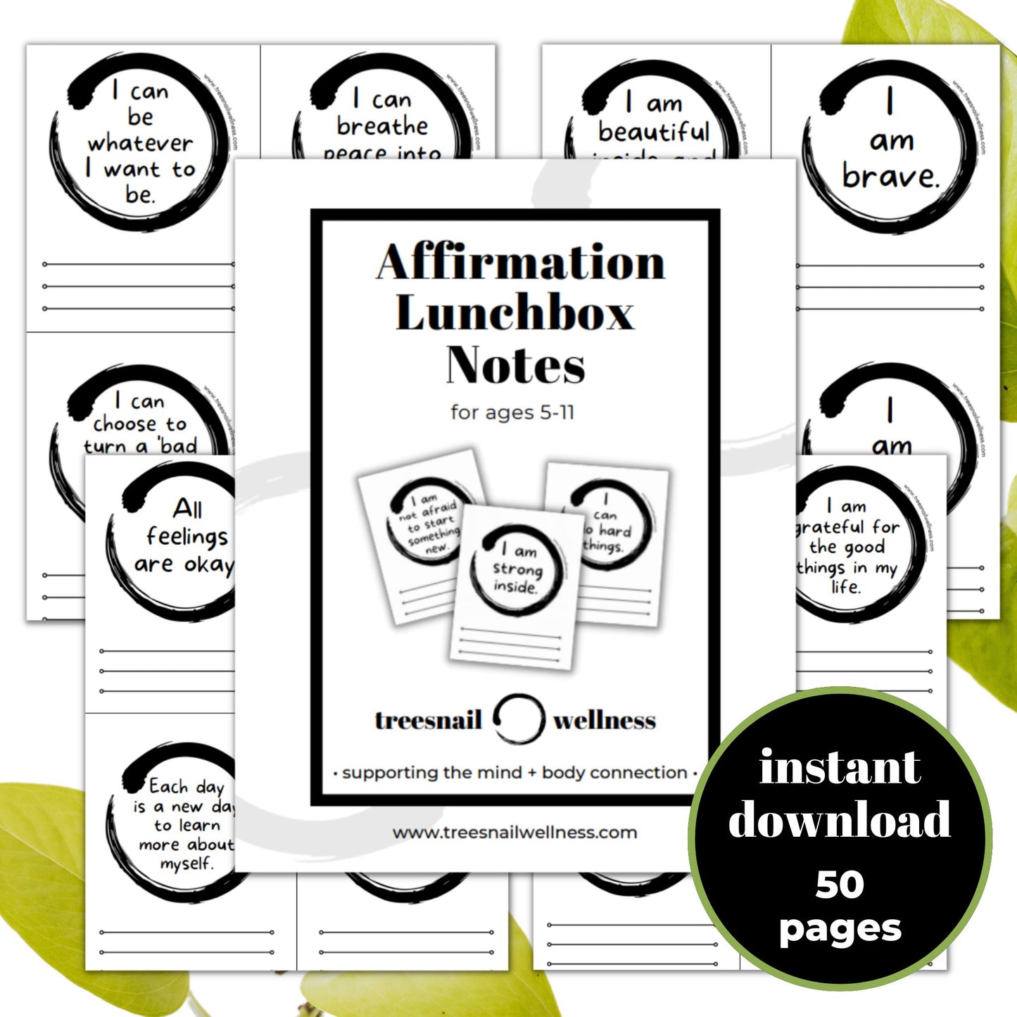 Affirmation Lunchbox Notes for Kids by Treesnail Wellness is an instant download to print at home.