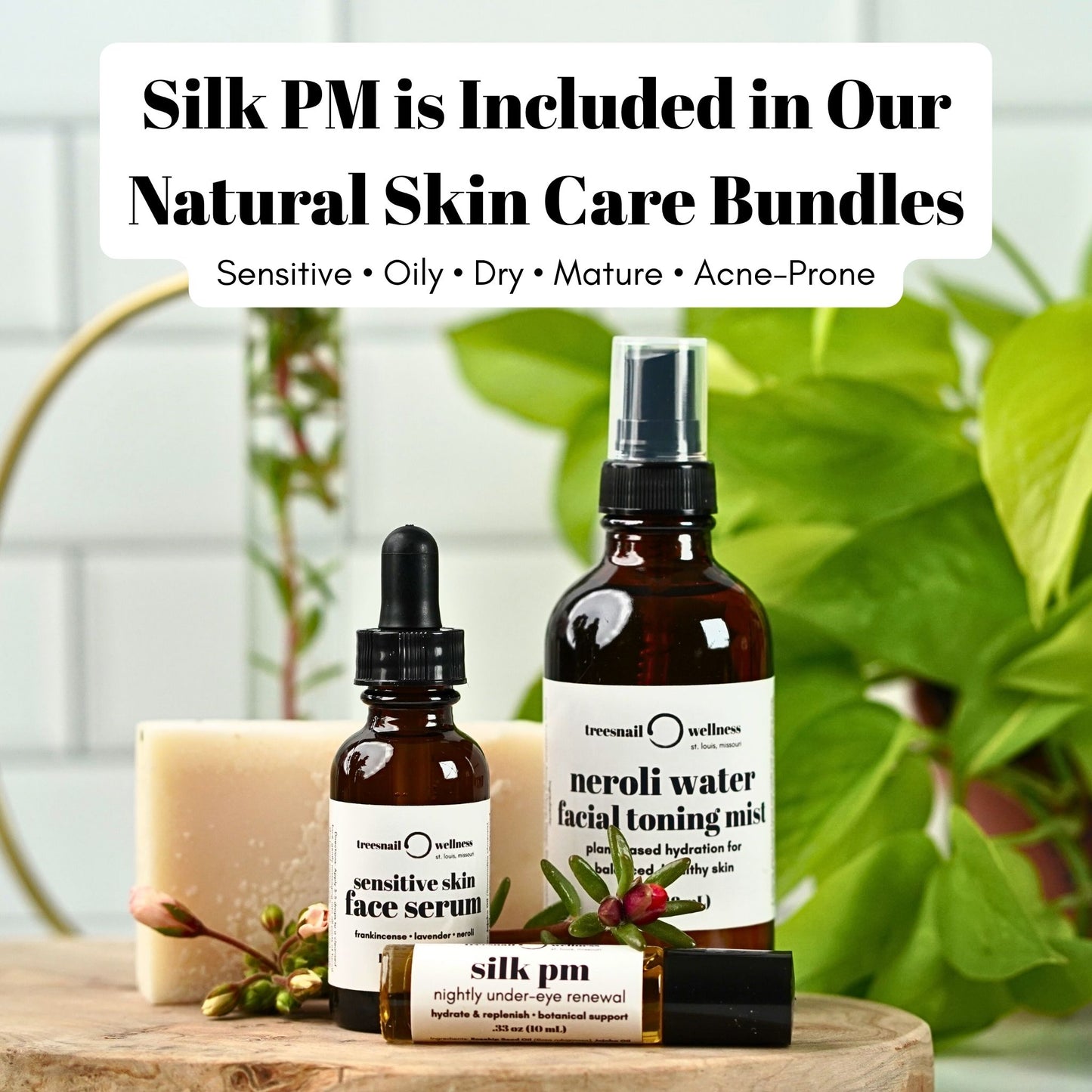 Silk PM Under Eye Care is included in all Treesnail Wellness Natural Skin Care Bundles