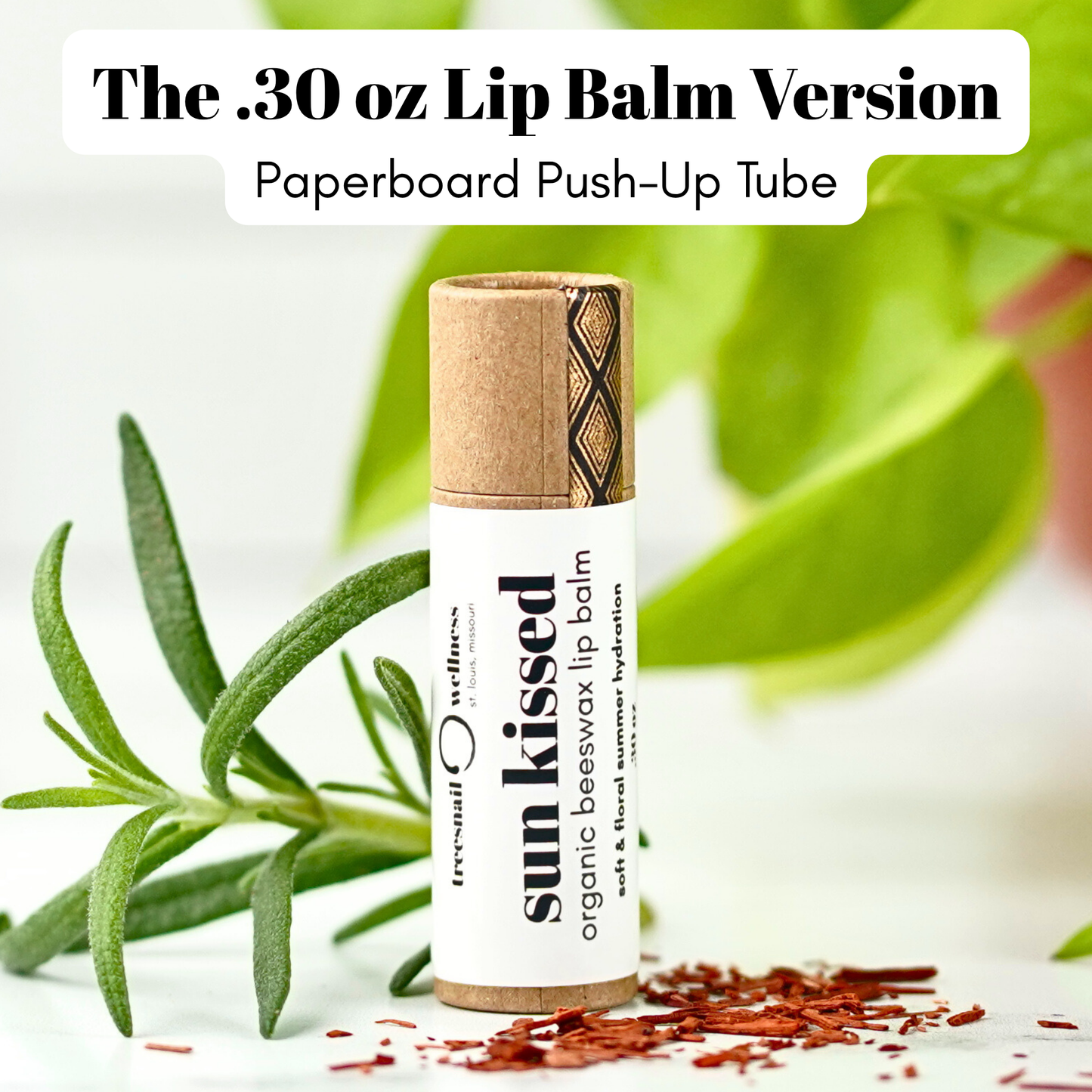 Treesnail Wellness Sun Kissed Organic Lip Balm, .30 oz paperboard tube version.
