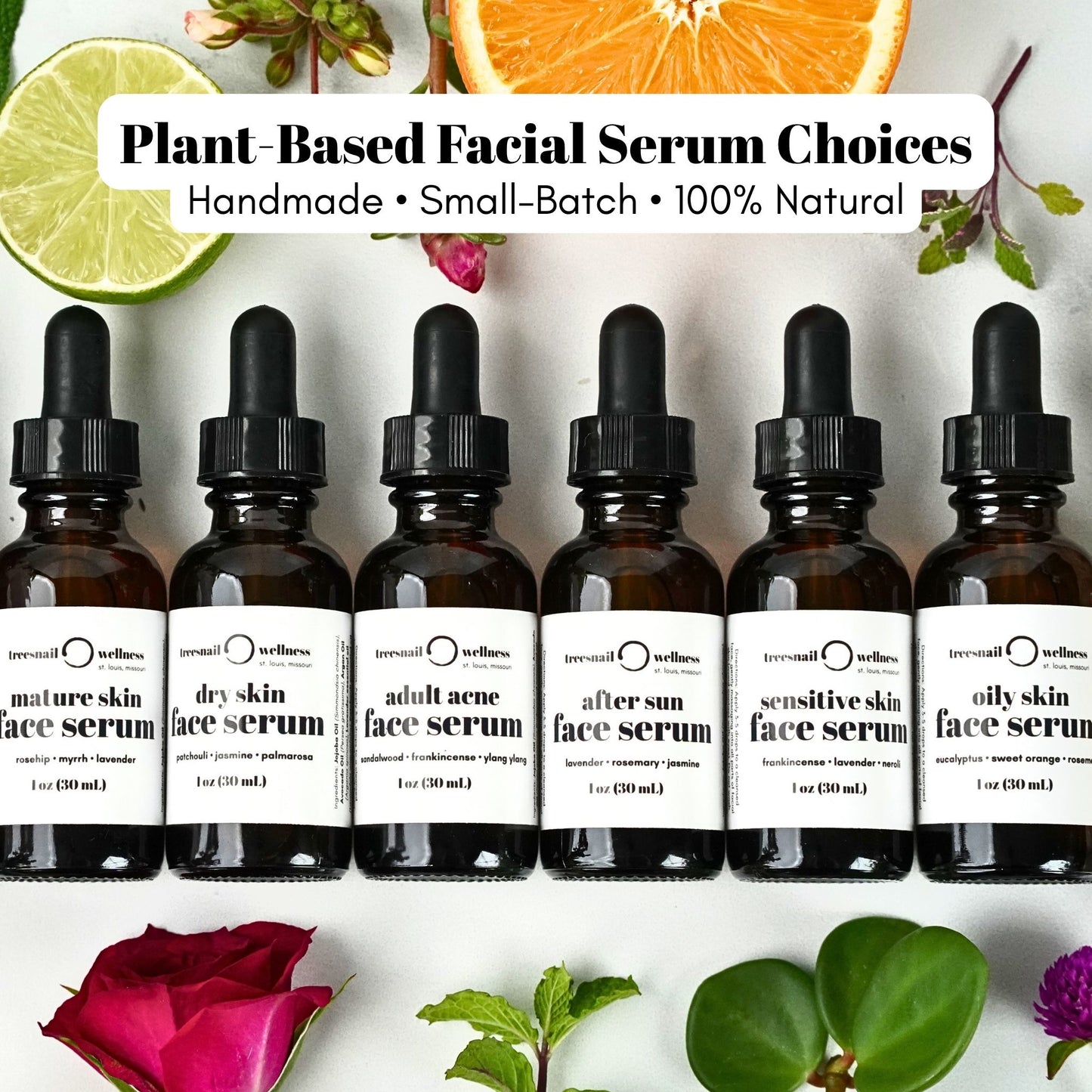 Choose from 6 plant-based face serums that suite your skin type.