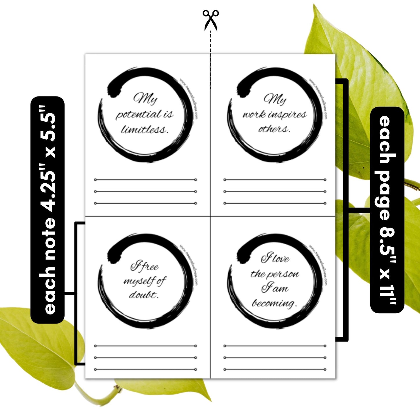 Each page in the Affirmation Notes for Women pack includes 4 phrases to cut out.
