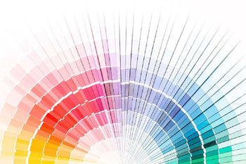 color swatches layed out in rainbow order in a fan shape