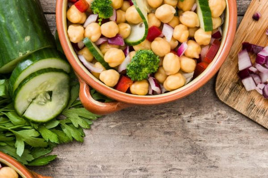 chickpea salad with vegetables and herbs