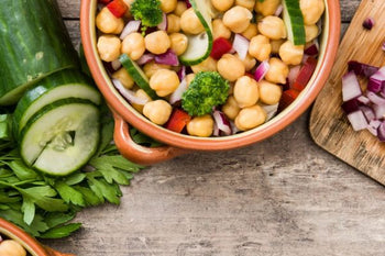 chickpea salad with vegetables and herbs