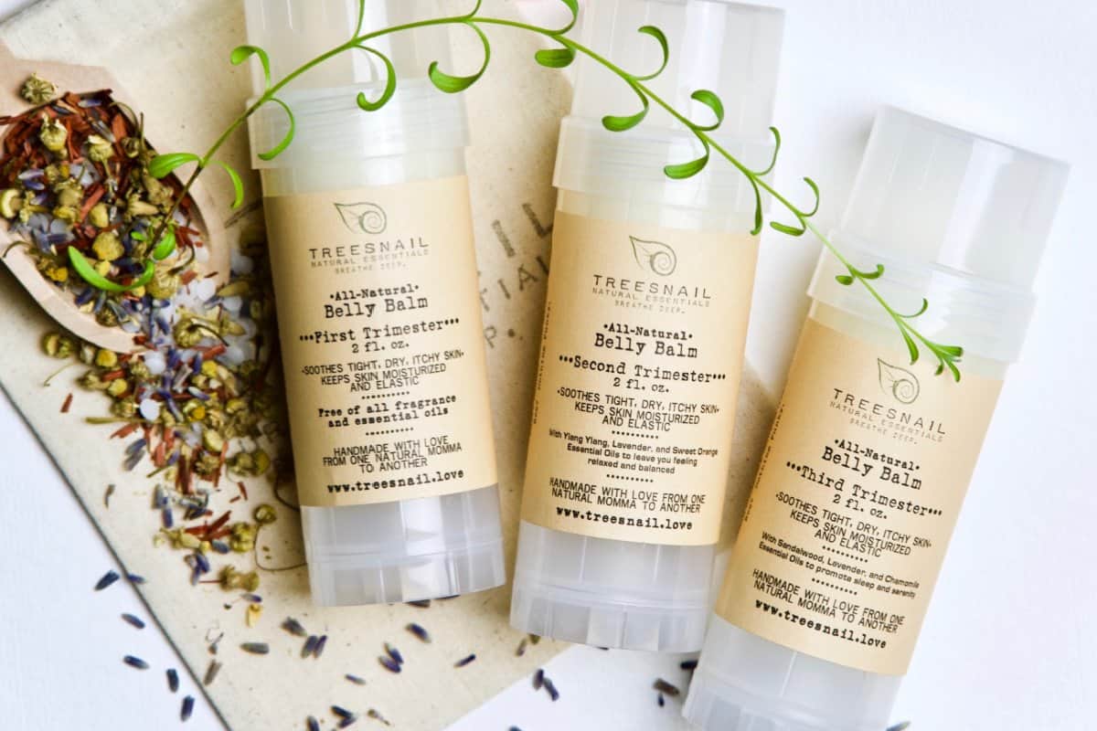 Belly Butter for pregnancy in tubes with plants