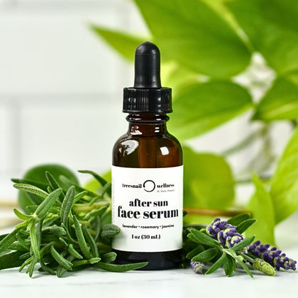 After Sun Face Serum by Treesnail Wellness, a plant-based oil facial serum with essential oils and bakuchiol.