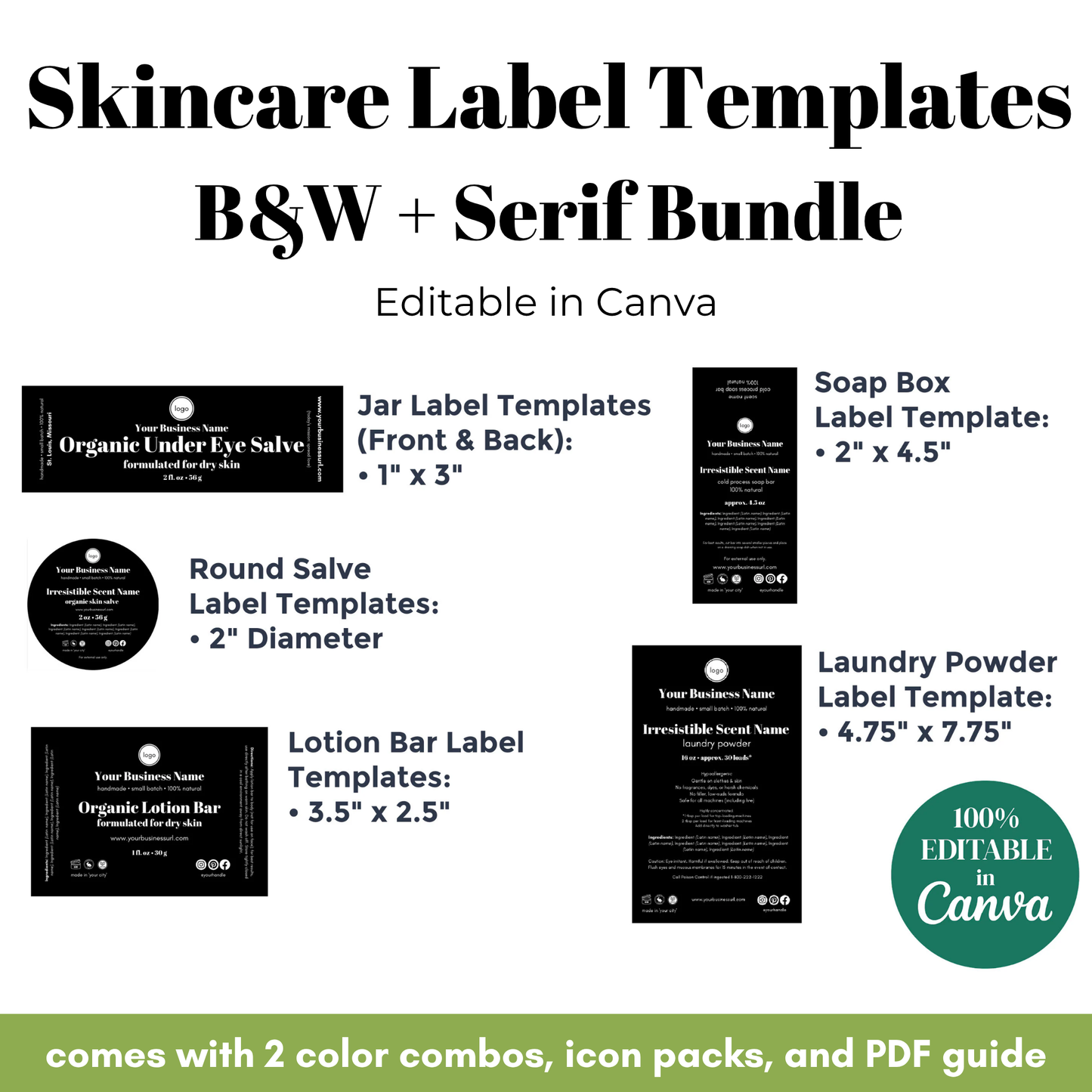 Skincare label templates with various shapes and sizes on a white background.
