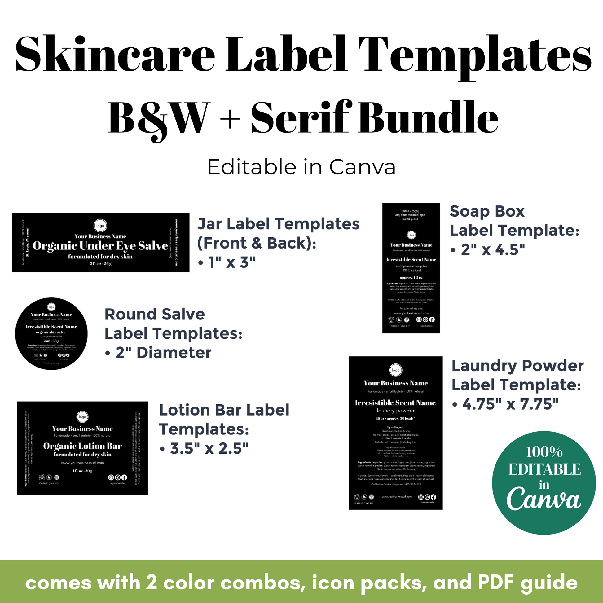 Skincare label templates with various shapes and sizes on a white background.