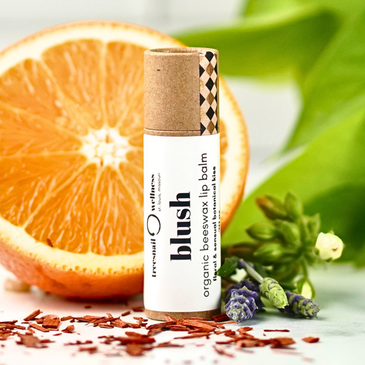 Blush eco-tube lip balm .30 oz—ylang ylang, jasmine & sandalwood, plastic-free push-up