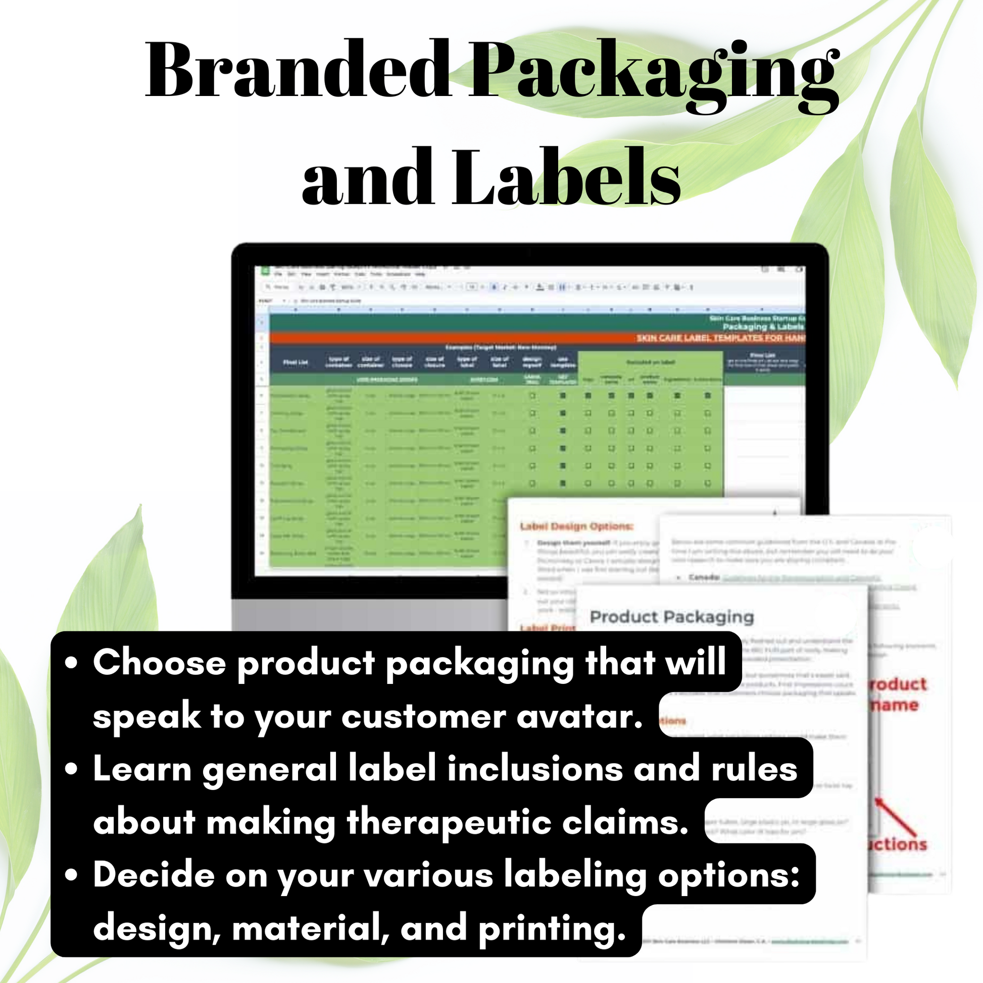 Computer screen displaying a product packaging and labels software with text on branded packaging and labels.