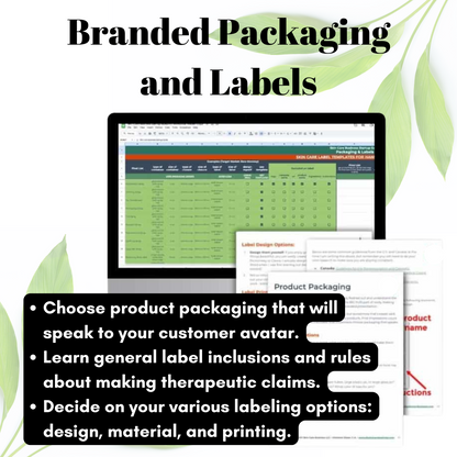Computer screen displaying a product packaging and labels software with text on branded packaging and labels.