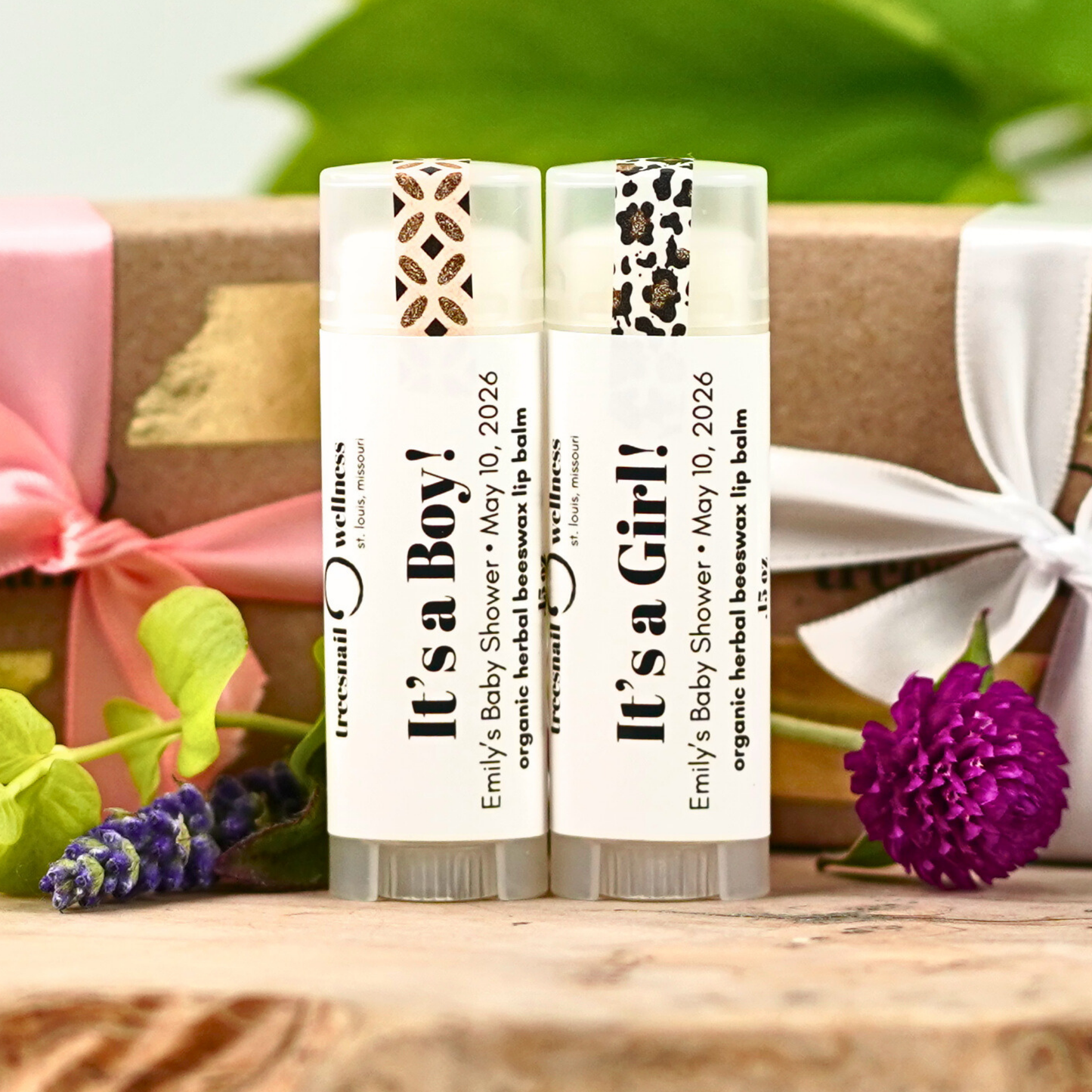Baby Shower Favors • Custom Organic Lip Balms (25-100 Boxes)