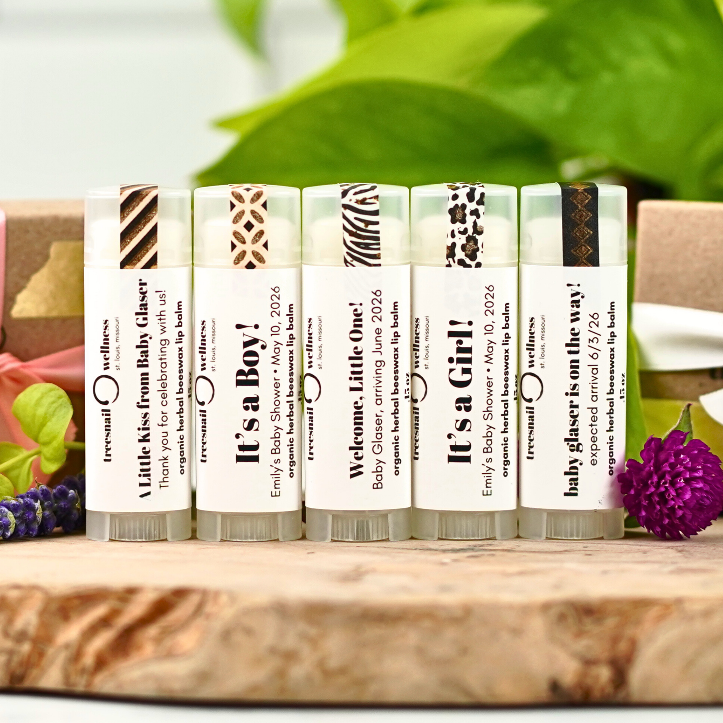Baby Shower Favors • Custom Organic Lip Balms (25-100 Boxes)