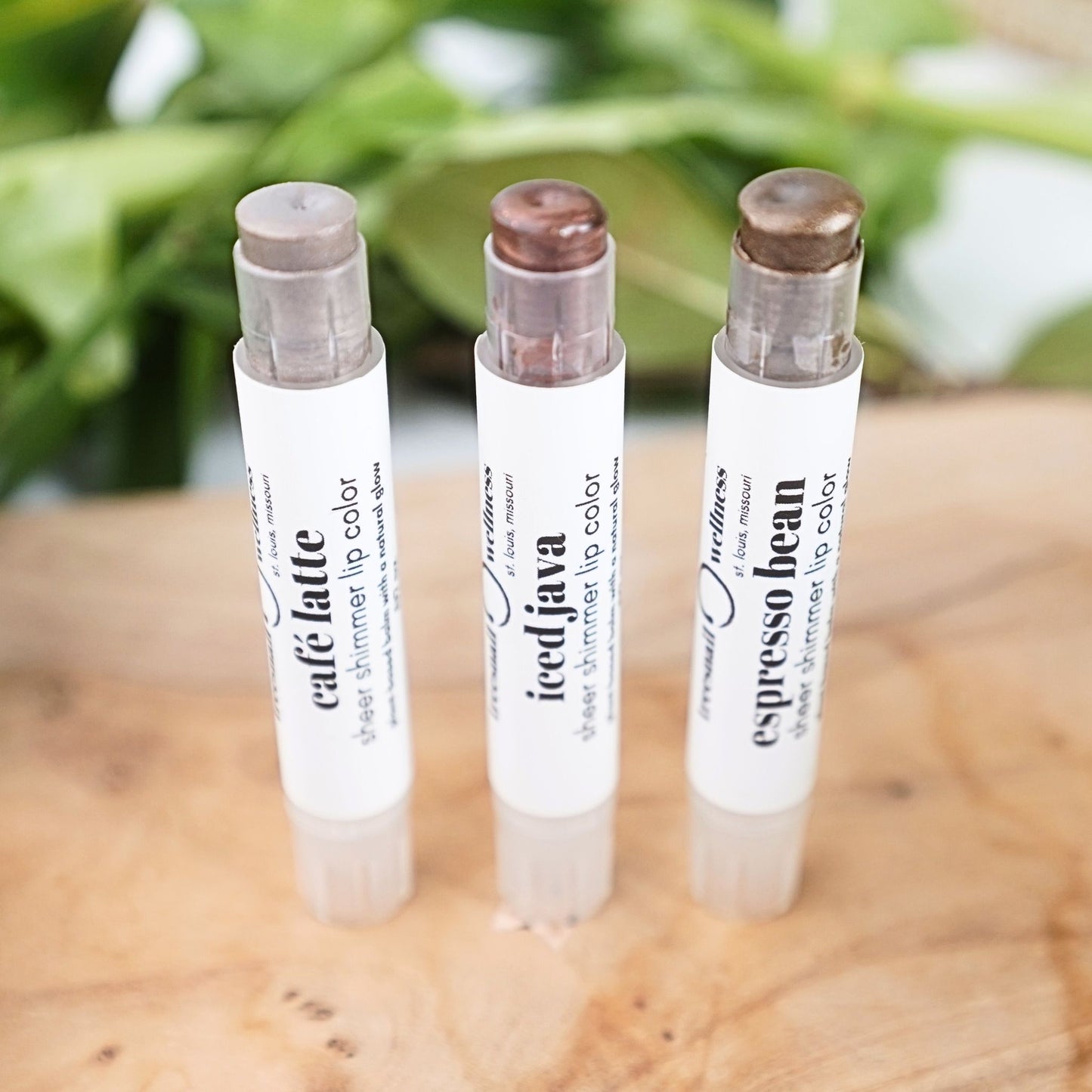 Coffee Lip Shimmer Trio • Sheer Brown Botanical Lip Balm Gift Set (3 Shades)