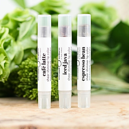 Coffee Lip Shimmer Trio • Sheer Brown Botanical Lip Balm Gift Set (3 Shades)