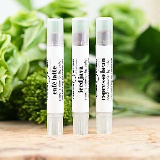 Coffee Lip Shimmer Trio • Sheer Brown Botanical Lip Balm Gift Set (3 Shades)
