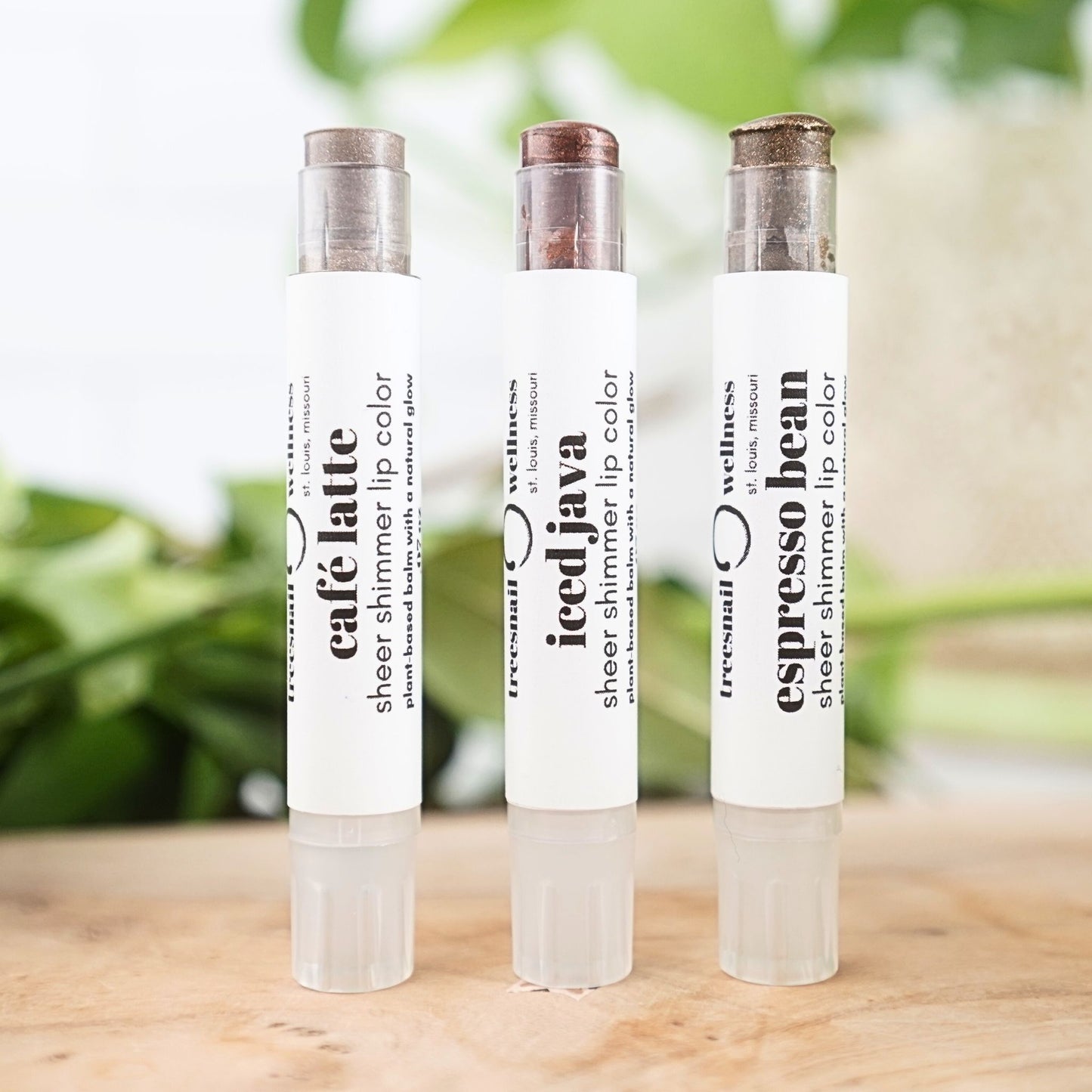 Coffee Lip Shimmer Trio • Sheer Brown Botanical Lip Balm Gift Set (3 Shades)