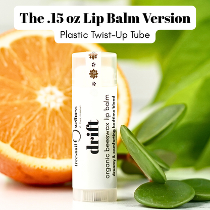Drift Organic Beeswax Lip Balm in a convenient .15 oz plastic twist-up tube.