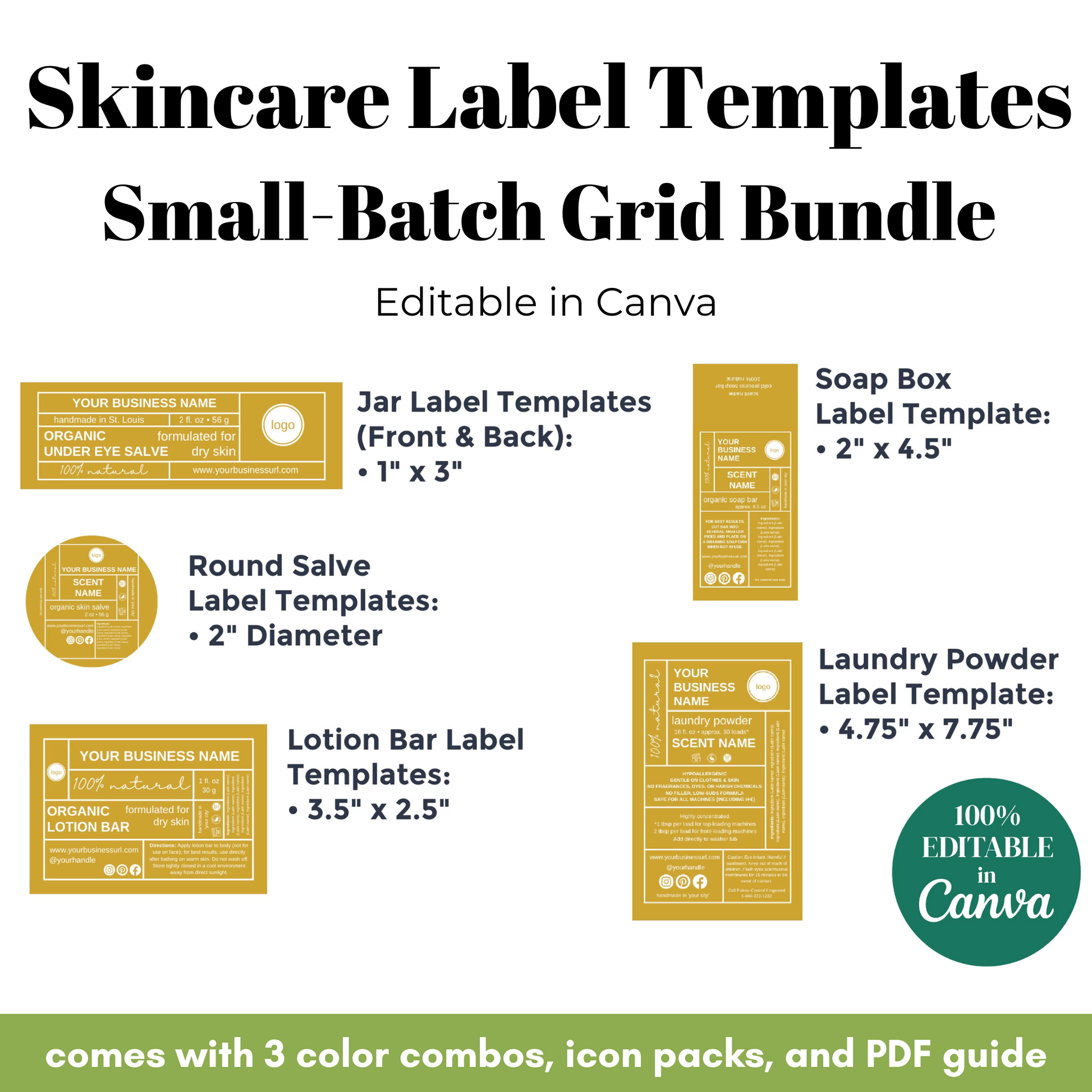 Skincare label templates with various shapes and sizes on a white background.