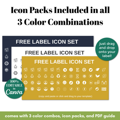 Free label icon set with three color combinations on a white background