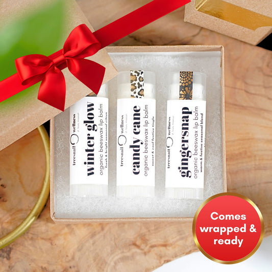 Holiday Organic Lip Balm Gift Set Trio • Classic .15 oz (Wrapped)