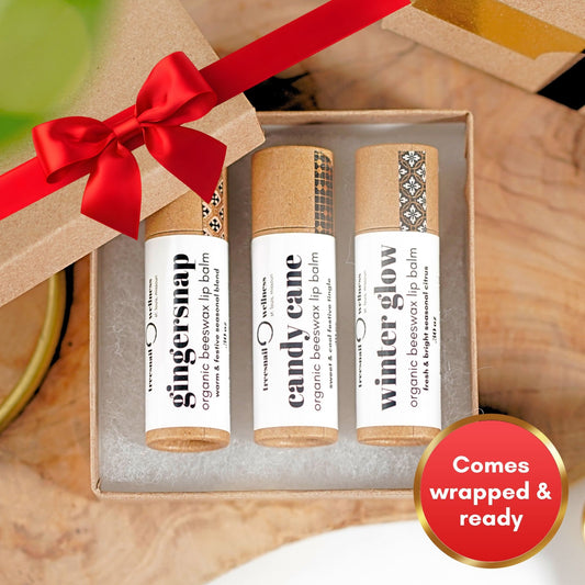 Holiday Organic Lip Balm Gift Set Trio • Plastic-Free .30 oz (Wrapped)