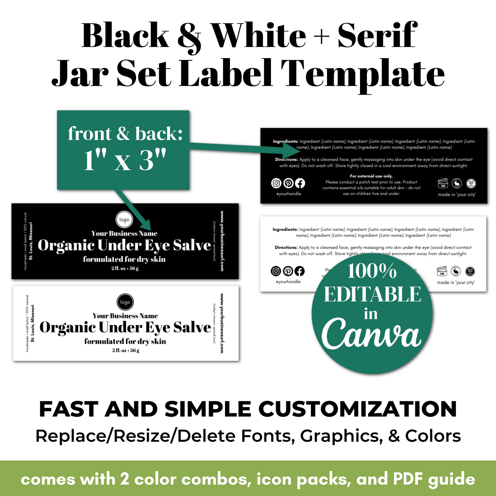 Jar set label template with customizable options and branding details.
