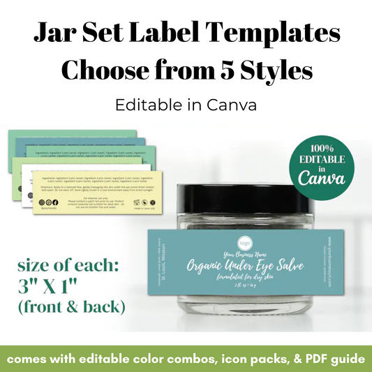Jar set label templates with editable options on a white background
