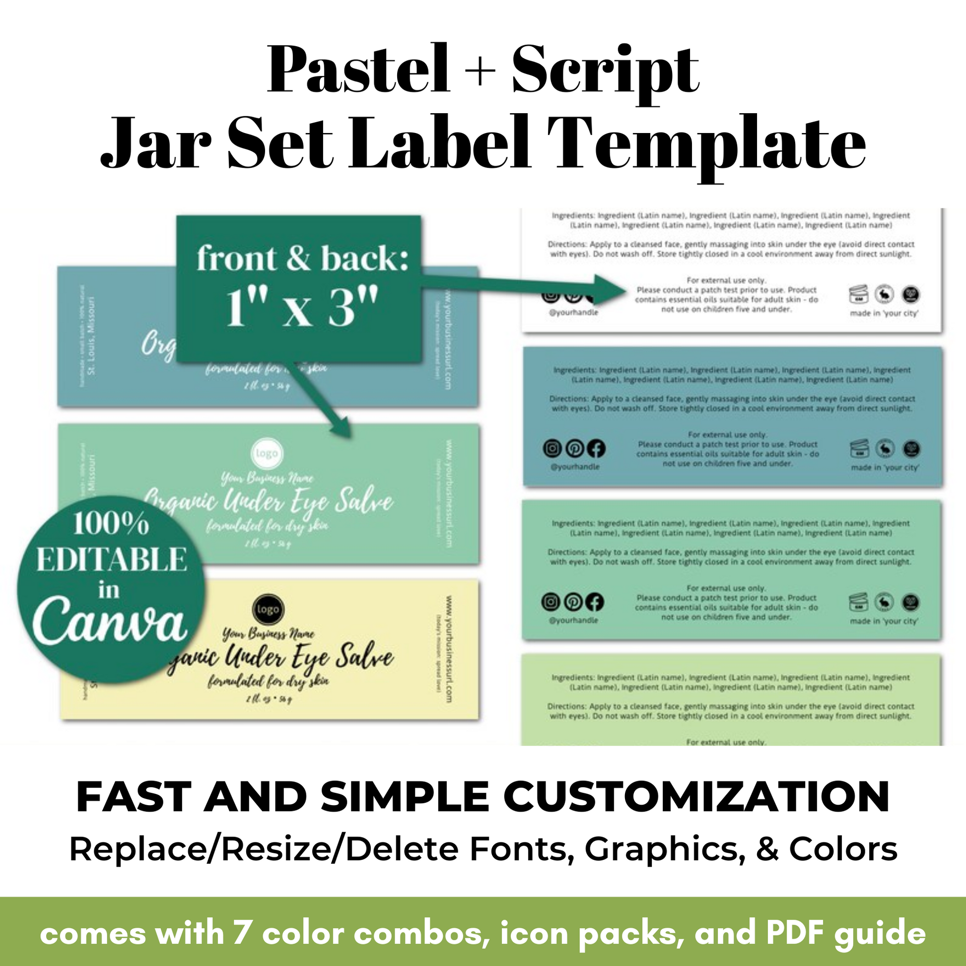 Pastel and script jar set label template with customization options on a white background