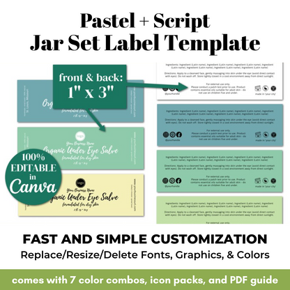 Pastel and script jar set label template with customization options on a white background