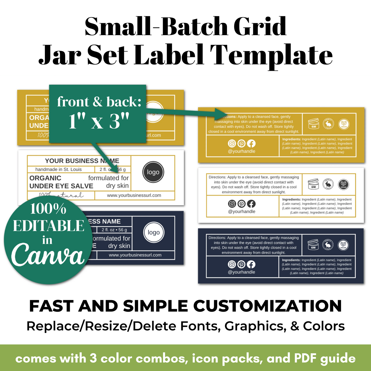 Small-Batch Grid Jar Set Label Template with customizable features on a white background