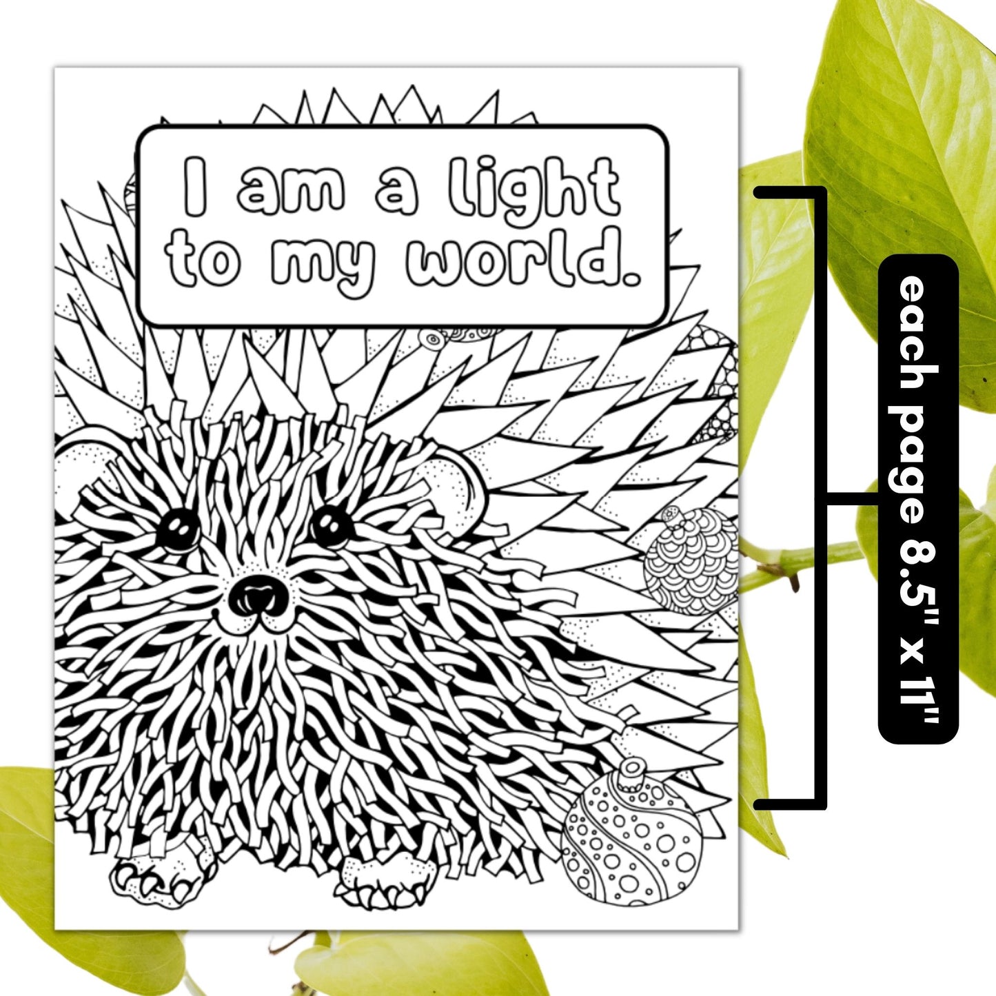 The Printable Kids Affirmation Coloring Book is 8.5" x 11".