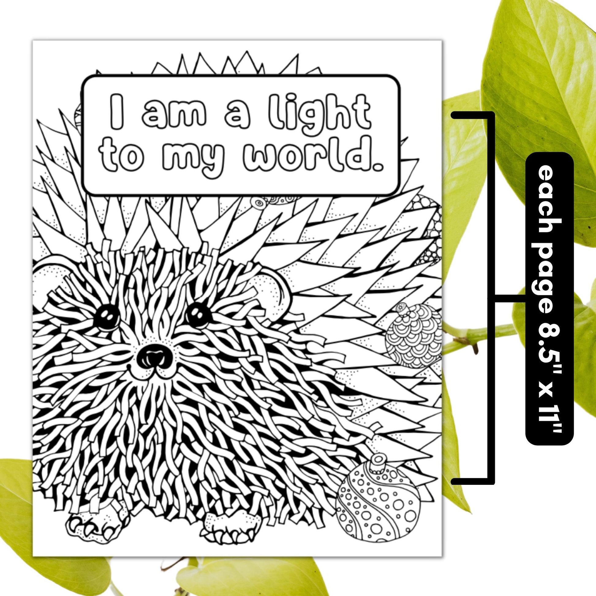 The Printable Kids Affirmation Coloring Book is 8.5" x 11".