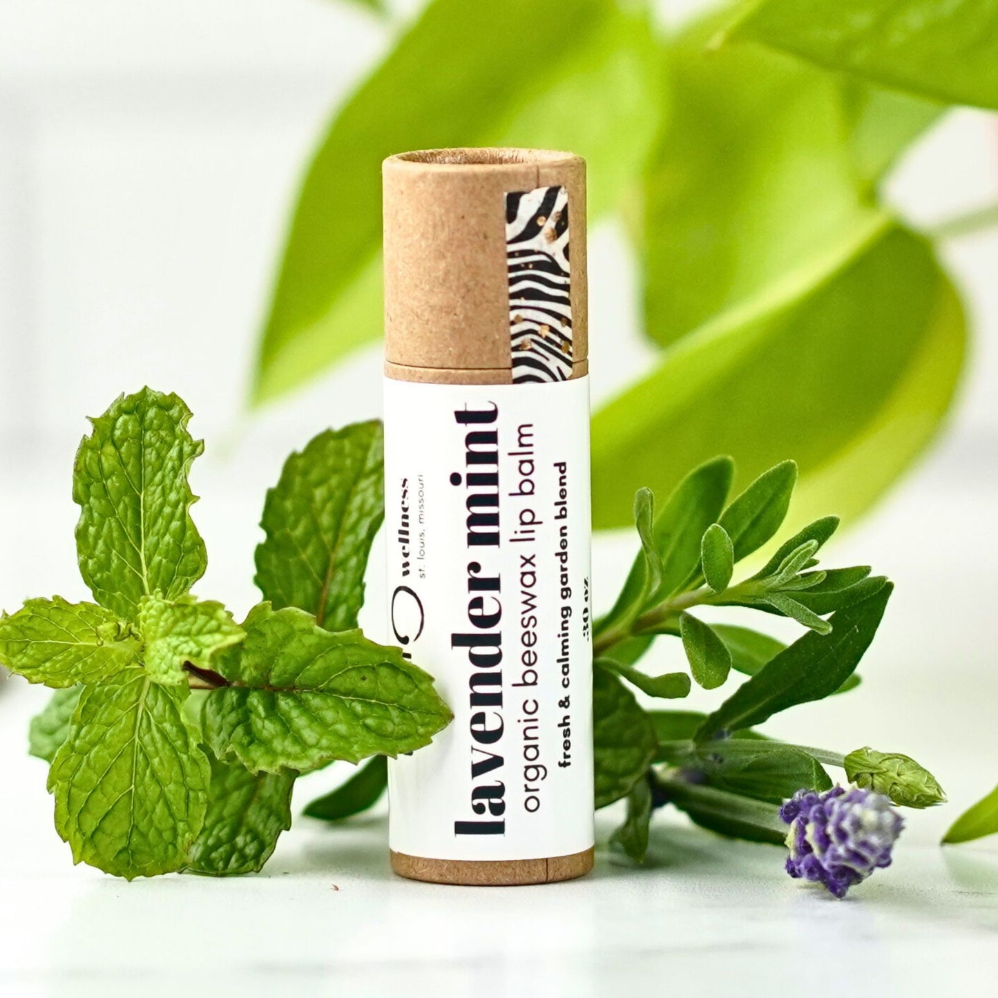 Lavender Mint eco-tube lip balm .30 oz plastic-free push-up—peppermint + lavender, small-batch