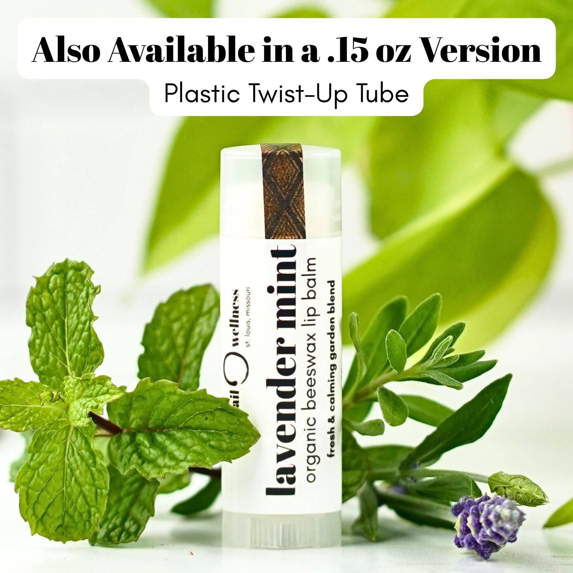 Lavender Mint eco-tube lip balm .30 oz plastic-free push-up—peppermint + lavender, small-batch